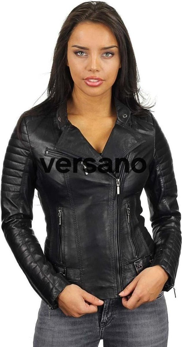 Versano Phoenix Leren Dames Bikerjack Dames Jas L - Zwart