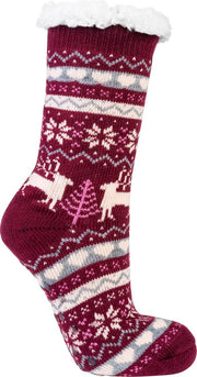 Socks4Fun - Warme huissok - anti slip zool - wijnrood / paars - 1 maat - B