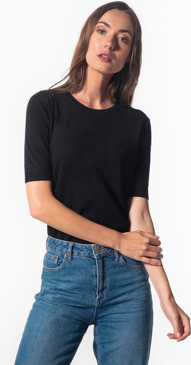 Moskito basic ronde hals korte mouw zwart - S/M - Dames top viscose