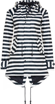 Donkerblauw met wit gestreepte dames regenjas / parka HafenCity® 4XL