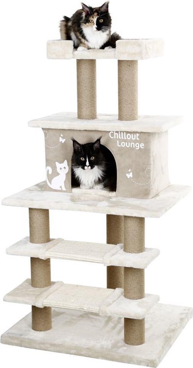 Krabpaal Chillout lounge "Beige" (136*70*59) + EXTRA STERKE VLOERPLAAT - krabpaal voor grote katten - krabpaal voor katten