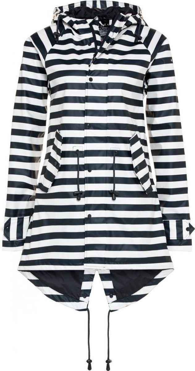 Donkerblauw met wit gestreepte dames regenjas / parka HafenCity® M