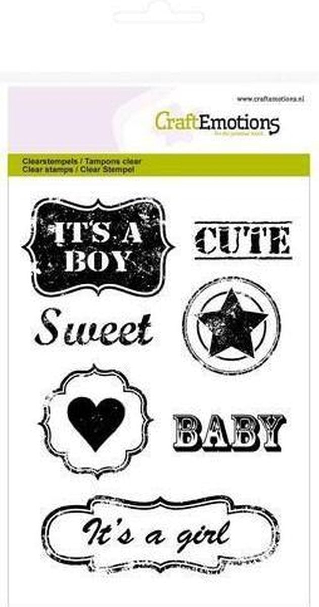 CraftEmotions clearstamps A6 - vintage baby tekst labels (ENG) Lovely Baby