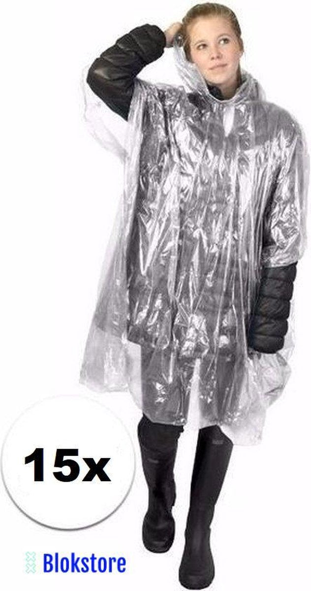 BS - 15x wegwerp regenponcho transparant - poncho