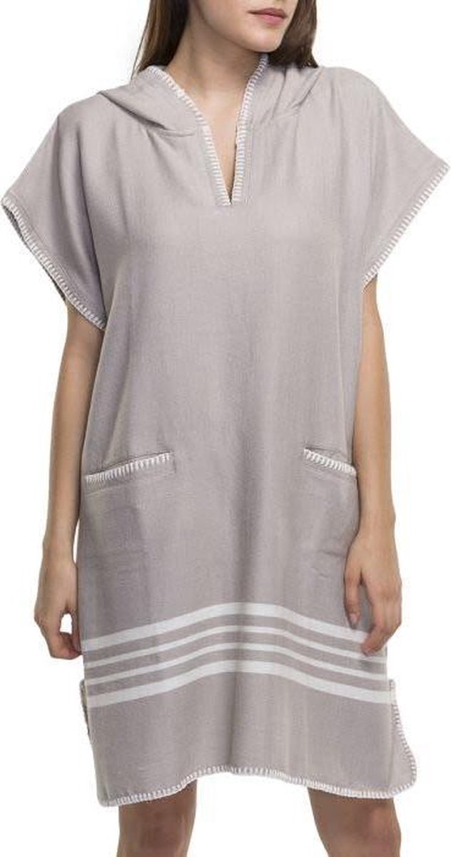 Strandponcho Sultan Light Grey - maat S/M - dames poncho - poncho volwassen - poncho met capuchon - maat S/M - saunaponcho - damesponcho