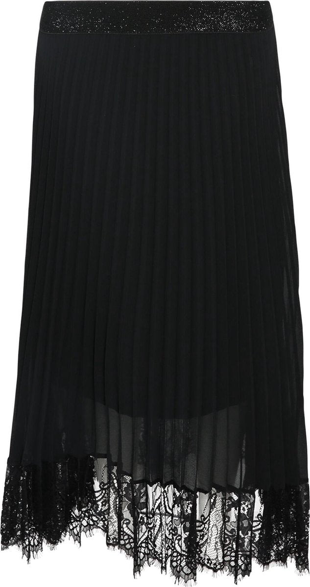 Cassis - Plissérok met elastische tailleband in lurex - Zwart