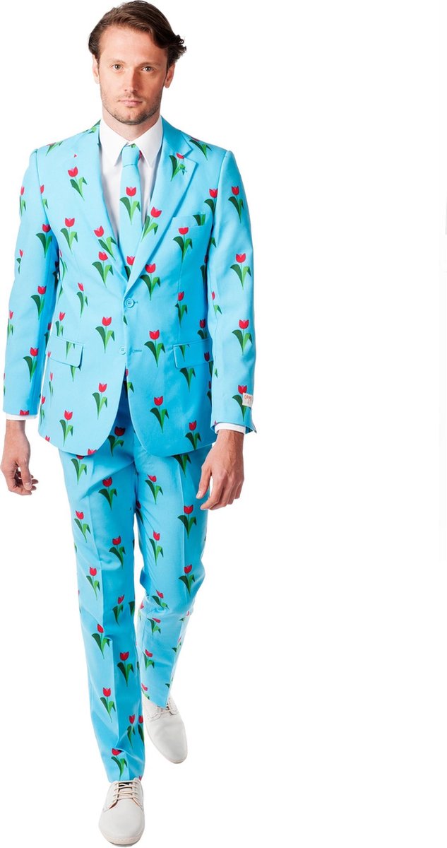 OppoSuits Tulips from Amsterdam - Mannen Kostuum - Blauw - Feest - Maat 52