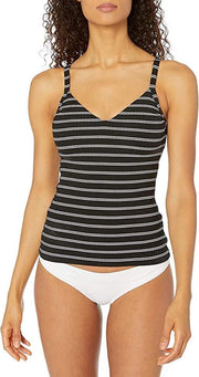 Seafolly Inka Stripe DD Cup Singlet - Dames Tankini Zwart Wit Gestreept Maat 36