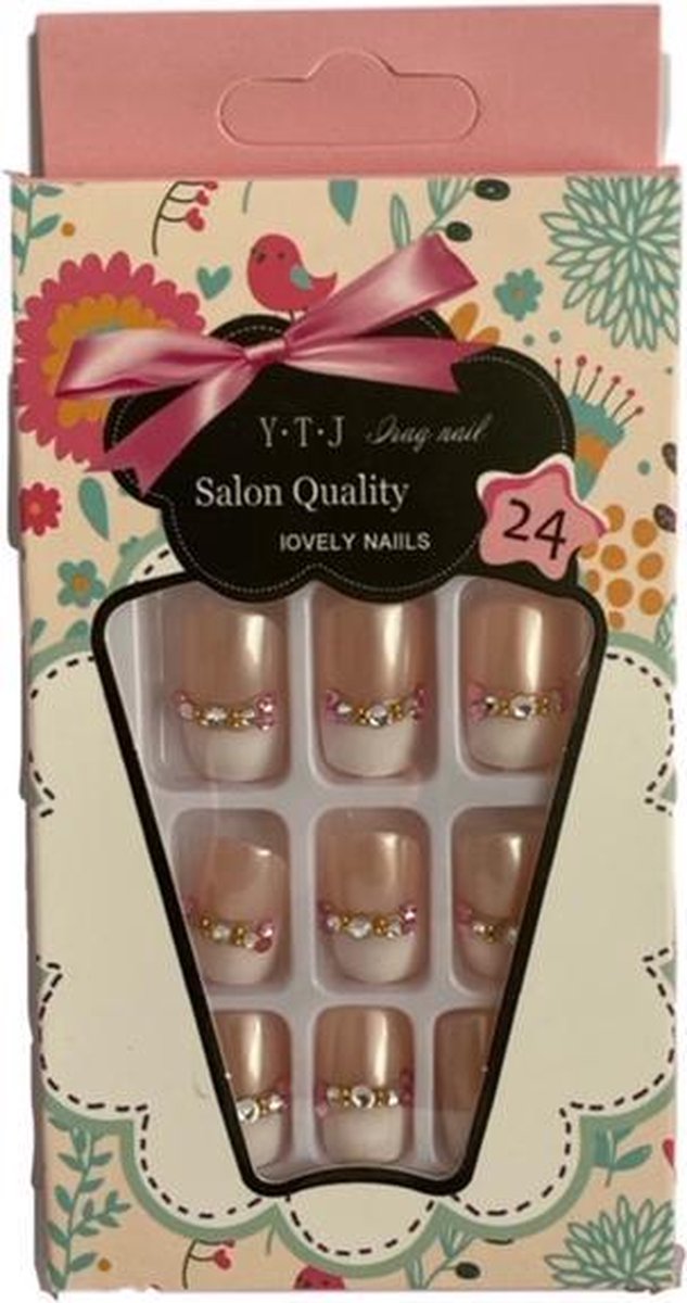 Plaknagels / Nageltips Set French Manicure + Nail Art - 24 stuks - Inclusief Nagellijm - French Nail Art Plaknagels Tips Acrylnagels & Gelnagels - Nepnagels Set