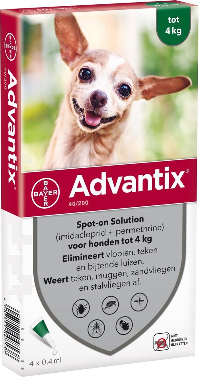 Bayer advantix spot on 40/200 tot 4 kg 4 pip