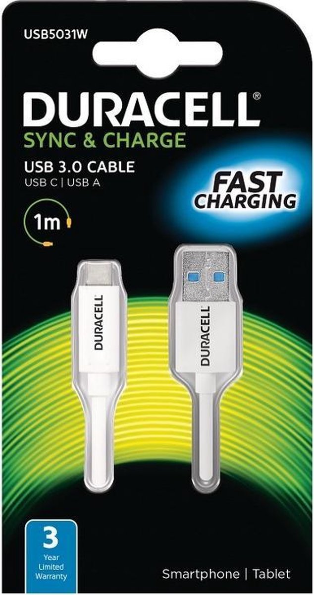 Duracell USB5031W oplader voor mobiele apparatuur Wit