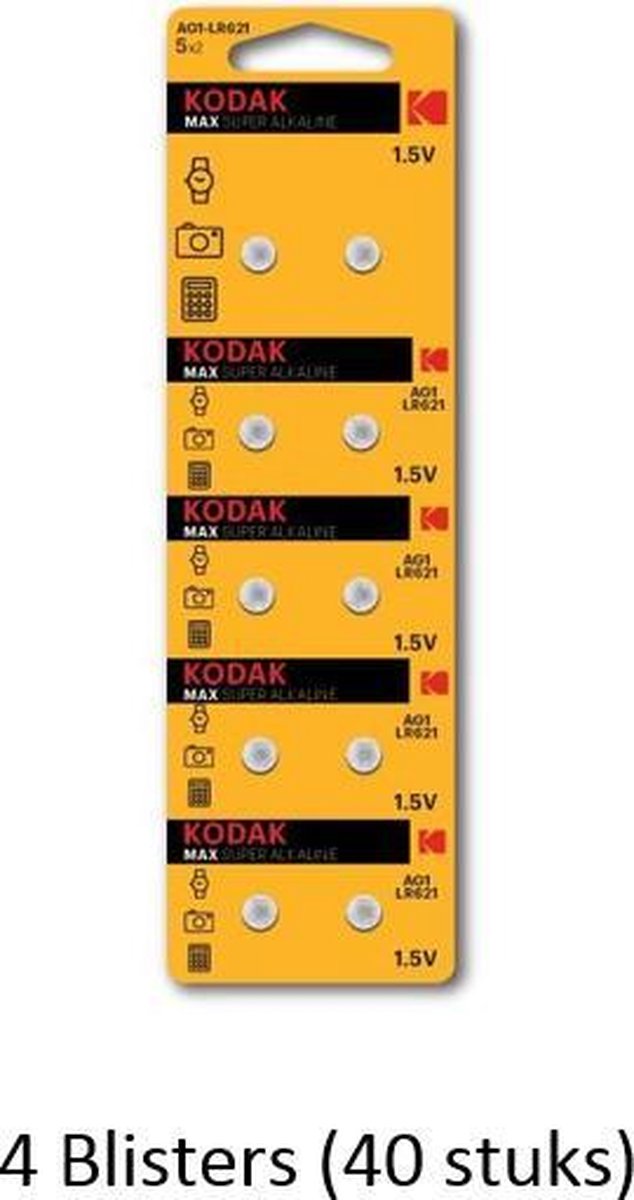 40 stuks ( blisters a 10 stuks) Kodak AG1 / LR621 alkaline knoopcel 1.5v