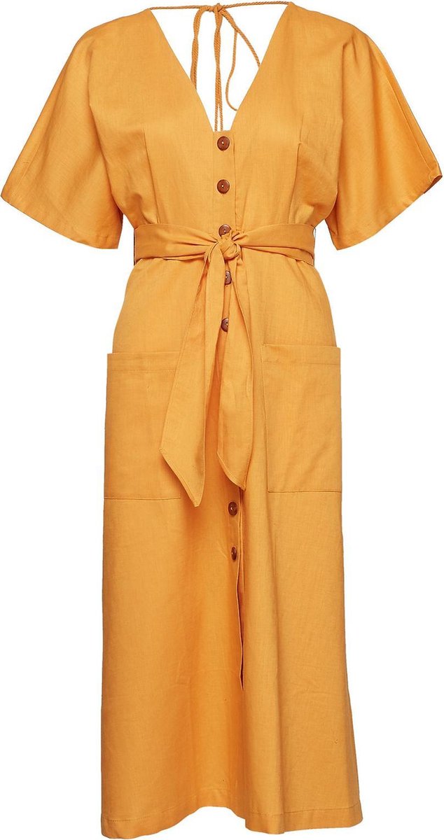 Seafolly Ocean Alley Button Front Dress Gold Maat S - Goud/Gele Dames Strandjurk Geknoopt