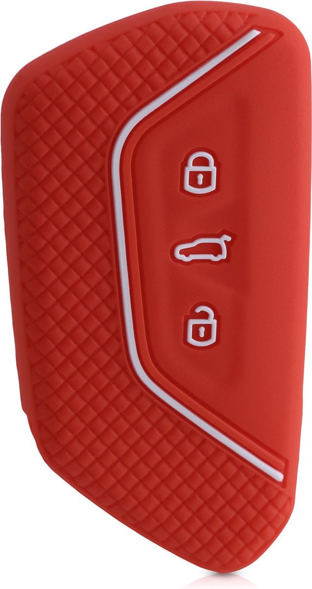 kwmobile autosleutelhoes voor VW Golf 8 3-knops autosleutel - Siliconen beschermhoes in rood / wit