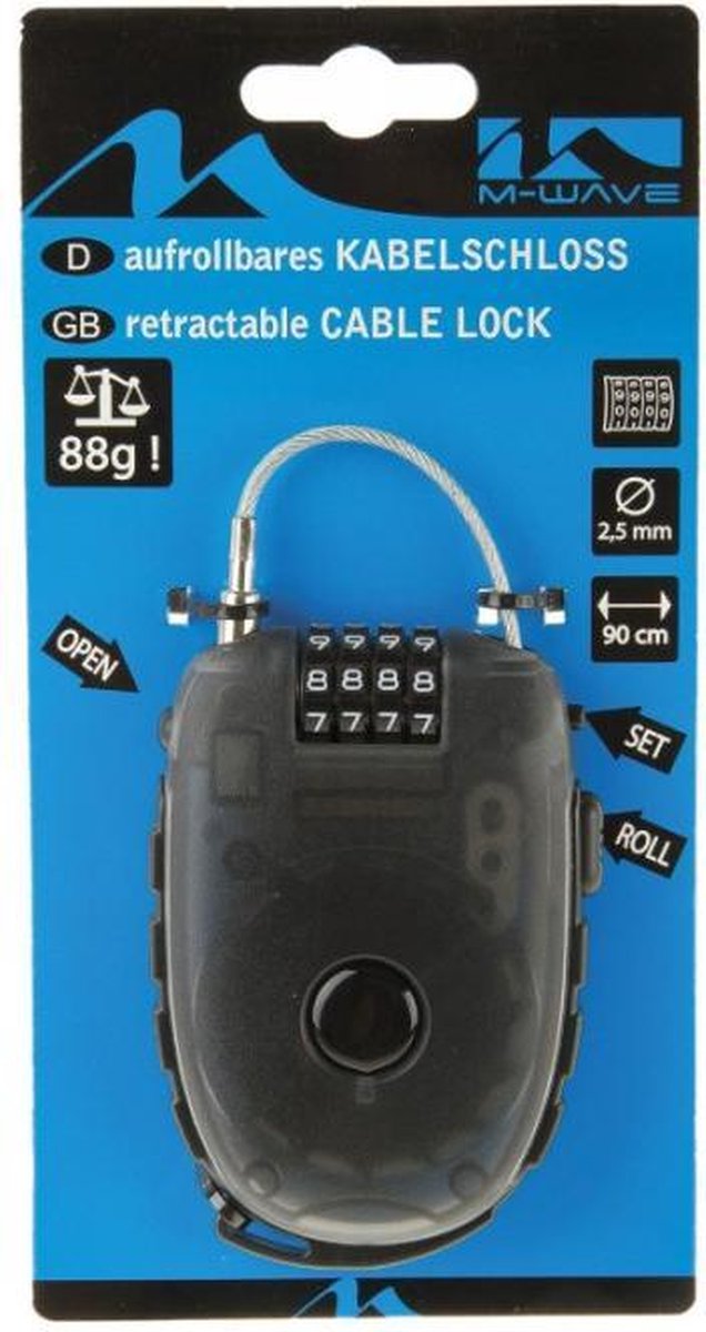 Kabelslot met oprolbare staalkabel M-Wave Lock 'n Roll - 90 cm x 2