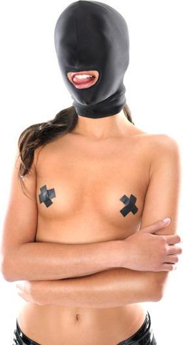Spandex Open Mouth Hood - Black - Bondage Toys - Masks