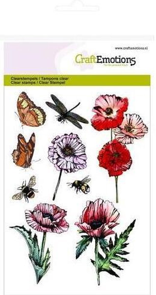 CraftEmotions stempel A6 - klaprozen. vlinders Poppy fields
