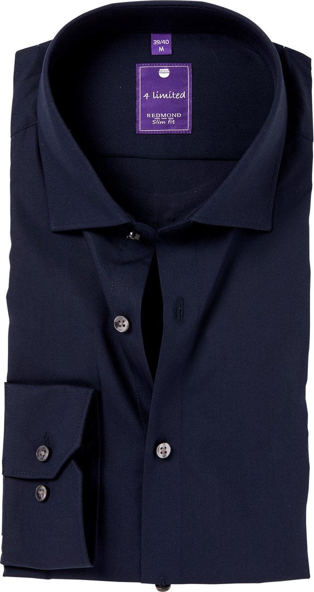 Redmond slim fit overhemd - nacht blauw - Strijkvriendelijk - Boordmaat: 39/40