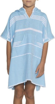 Kids Zwemponcho Leyla Turquoise - Leeftijd 8-9 jaar - jongens/meisjes/unisex pasvorm - poncho handdoek voor kinderen met capuchon - zwemponcho - badcape