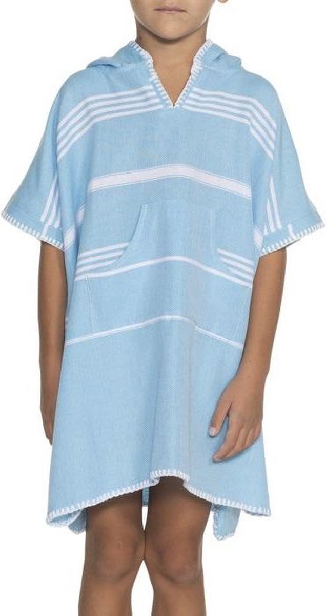 Kids Zwemponcho Leyla Turquoise - Leeftijd 4-5 jaar - jongens/meisjes/unisex pasvorm - poncho handdoek voor kinderen met capuchon - zwemponcho - badcape