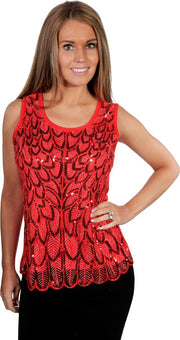 CHIAMAX glitter topje - pailletten hemdje - fijne kraaltjes - zilverdraad - gevoerd - rood.