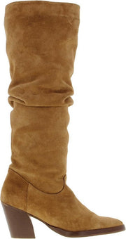 Tango | Ella oblique 14-a high cognac suede wrinkle boot - middle wood heel/sole | Maat: 41