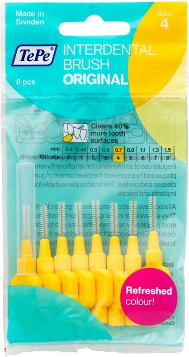 TePe - Interdental Brush Normal (0.7 mm yellow 8 pcs) - interdental toothbrushes -