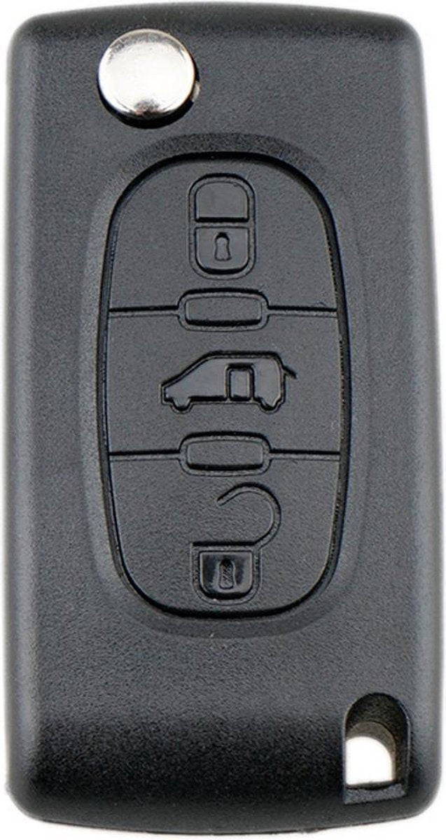 Citroen - klapsleutel behuizing - 3 knoppen - middelste knop schuifdeur bediening - VA2 sleutelbaard zonder zijgroef - CE0523 zonder batterijhouder in de achterdeksel - batterijhouder vast op de printplaat