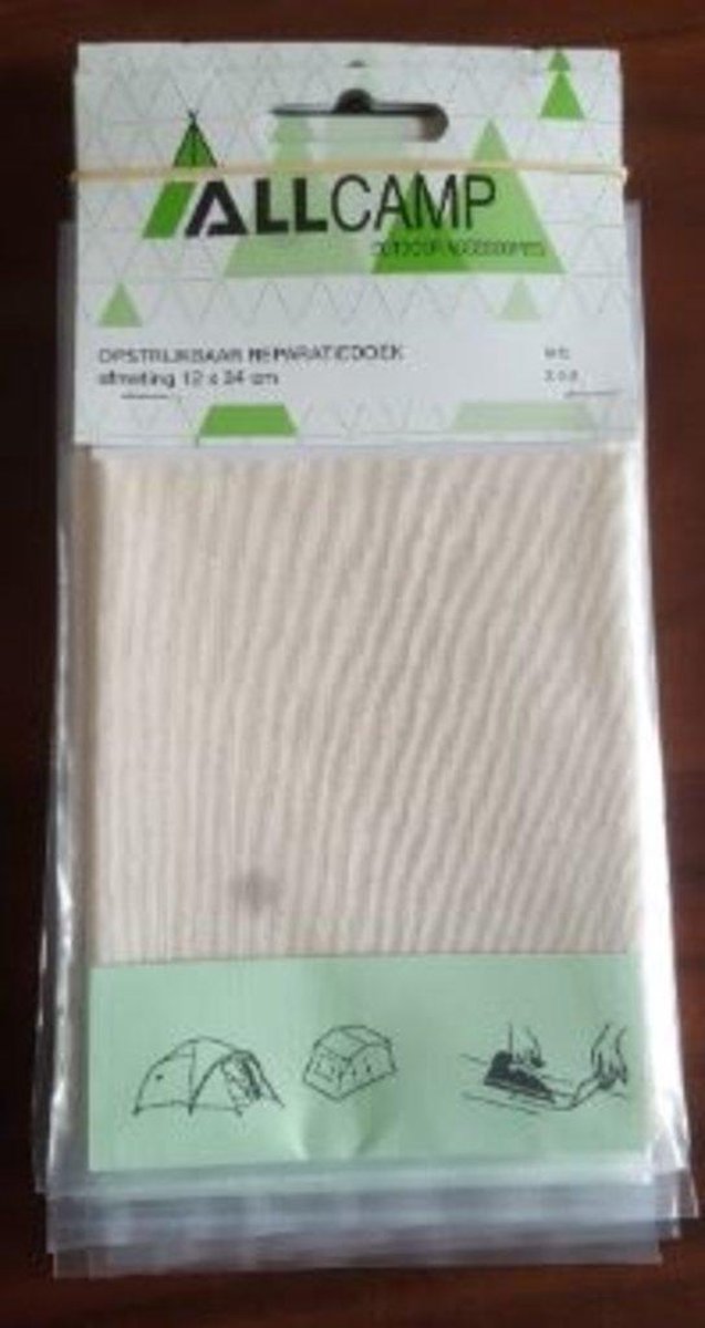 Allcamp reparatiedoek wit - opstrijkbaar - 12 x 34 cm