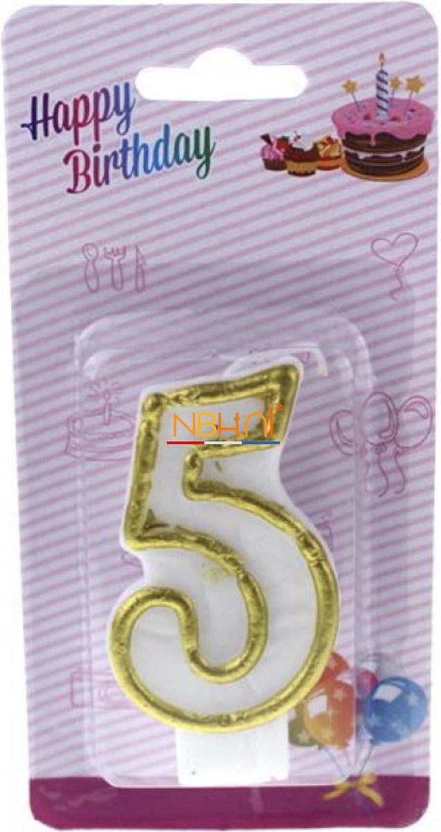 Taartkaars - cijfer 5 - Goud  - Verjaardags kaars