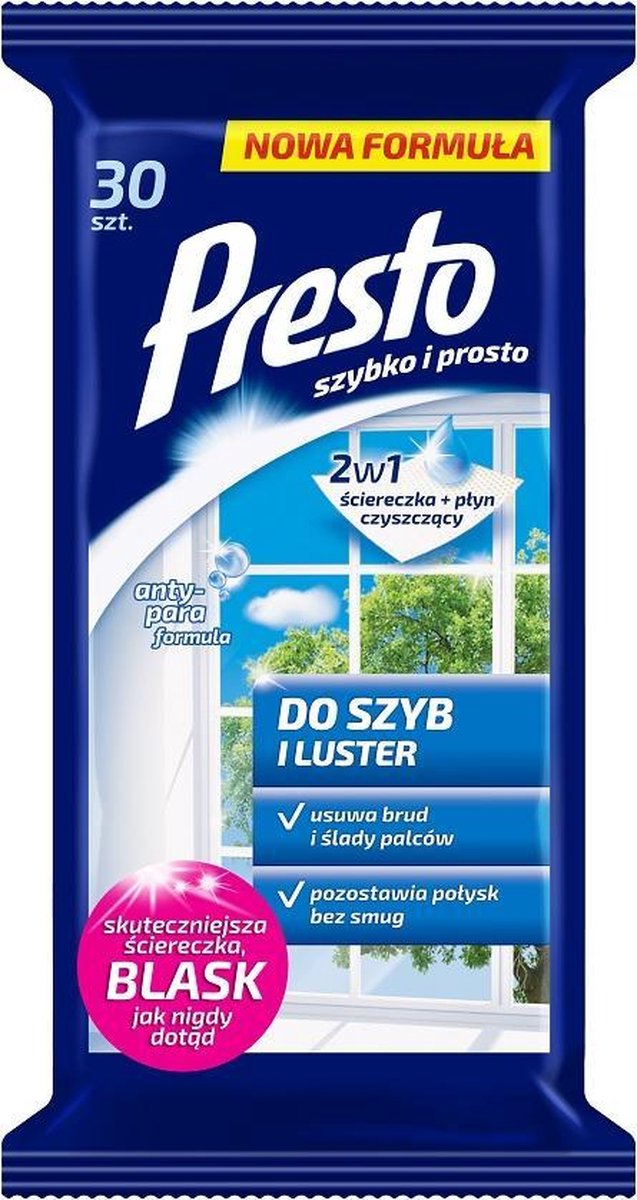 Presto_2w1 ?ciereczka + P?yn Czyszcz?cy Do Szyb I Luster 30szt.