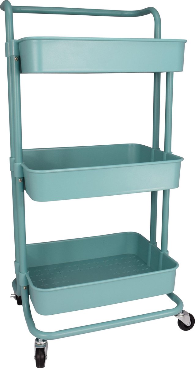 Keukentrolley op wieltjes blauw - verrijdbaar en vast - 3 etages