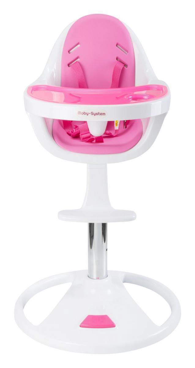 Moby System - Kinderstoel - FLORA - Hoge draaibare kinderstoel - Roze / Wit - Verstelbare hoogte