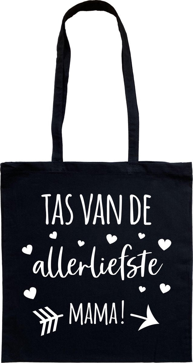 Tas - katoenen tas - mama - moederdag - Tas van de allerliefste mama! - lange hengsels - boodschappentas - big shopper - stuks 1 - zwart