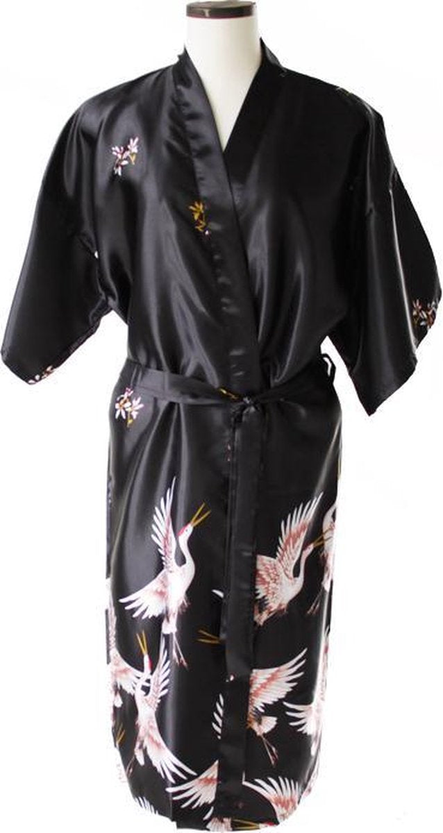 TA-HWA Kimono met Kraanvogels Zwart Dames kimono L