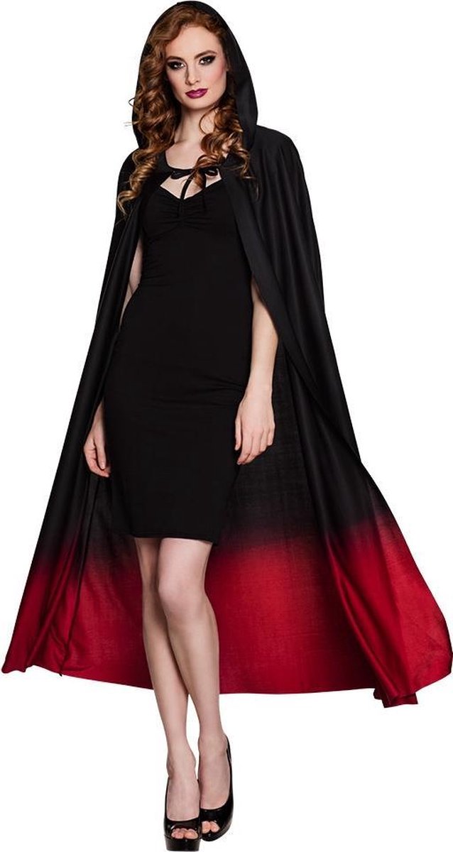 Zwarte cape met rood kleurverloop voor volwassenen - Accessoires > Capes