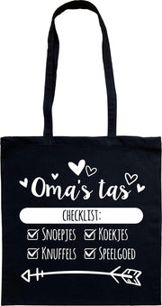 Tas - katoenen tas - oma - Oma's tas - lange hengsels - boodschappentas - big shopper - stuks 1 - zwart