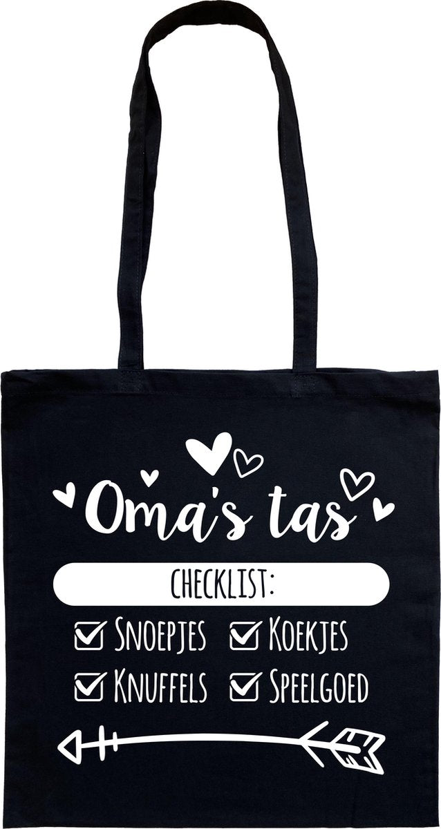 Tas - katoenen tas - oma - Oma's tas - lange hengsels - boodschappentas - big shopper - stuks 1 - zwart