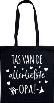 Tas - katoenen tas - opa - Tas van de allerliefste opa! - lange hengsels - boodschappentas - big shopper - stuks 1 - zwart