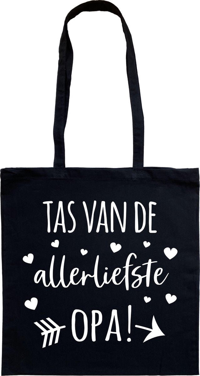 Tas - katoenen tas - opa - Tas van de allerliefste opa! - lange hengsels - boodschappentas - big shopper - stuks 1 - zwart