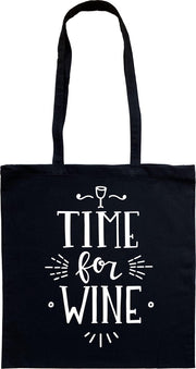 Tas - katoenen tas - wine - Time for wine - wijn - lange hengsels - boodschappentas - big shopper - stuks 1 - zwart
