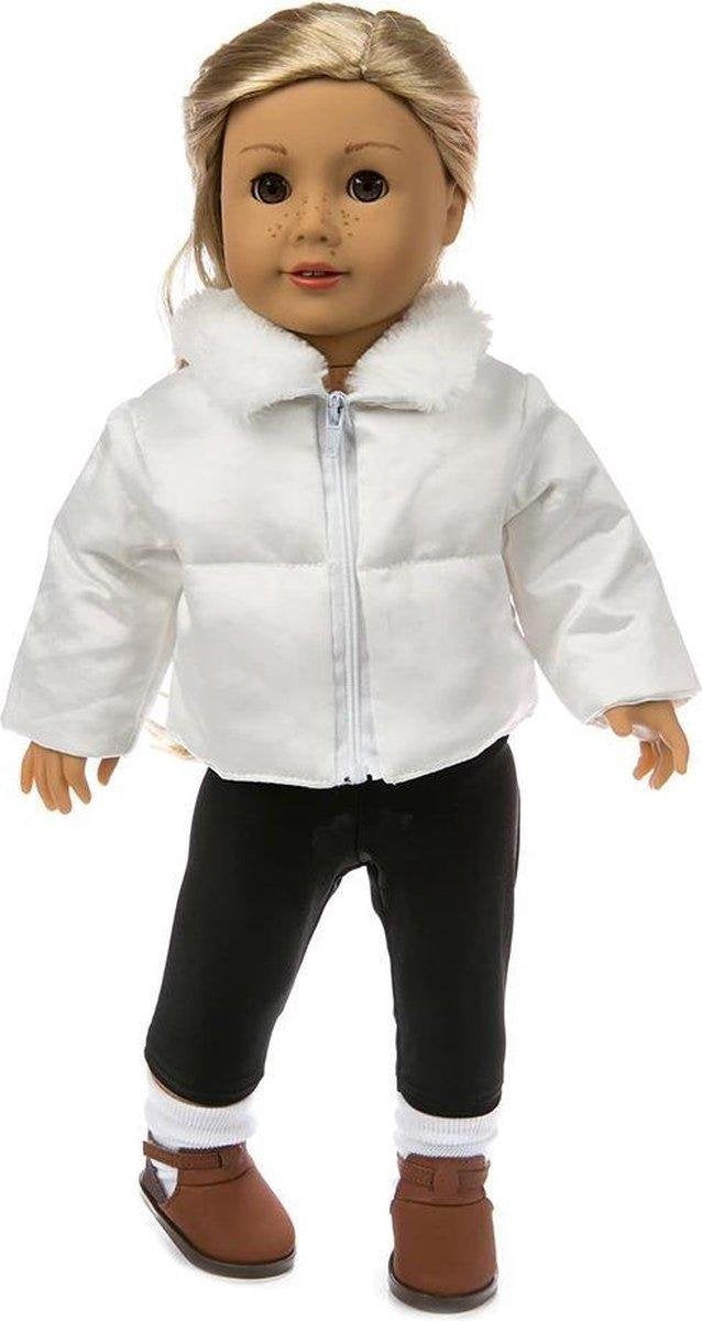 Dolldreams | Poppenkleding 43CM Witte jas en zwarte broek voor pop - kleding geschikt voor o.a. baby born