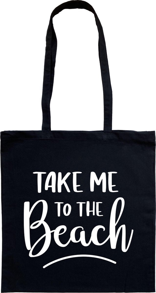 Tas - katoenen tas - Take me to the beach - strand - lange hengsels - boodschappentas - big shopper - stuks 1 - zwart