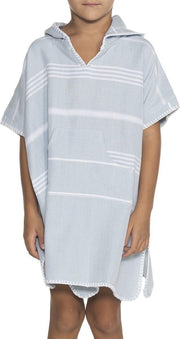 Kids Zwemponcho Leyla Light Blue - Leeftijd 4-5 jaar - jongens/meisjes/unisex pasvorm - poncho handdoek voor kinderen met capuchon - zwemponcho - badcape