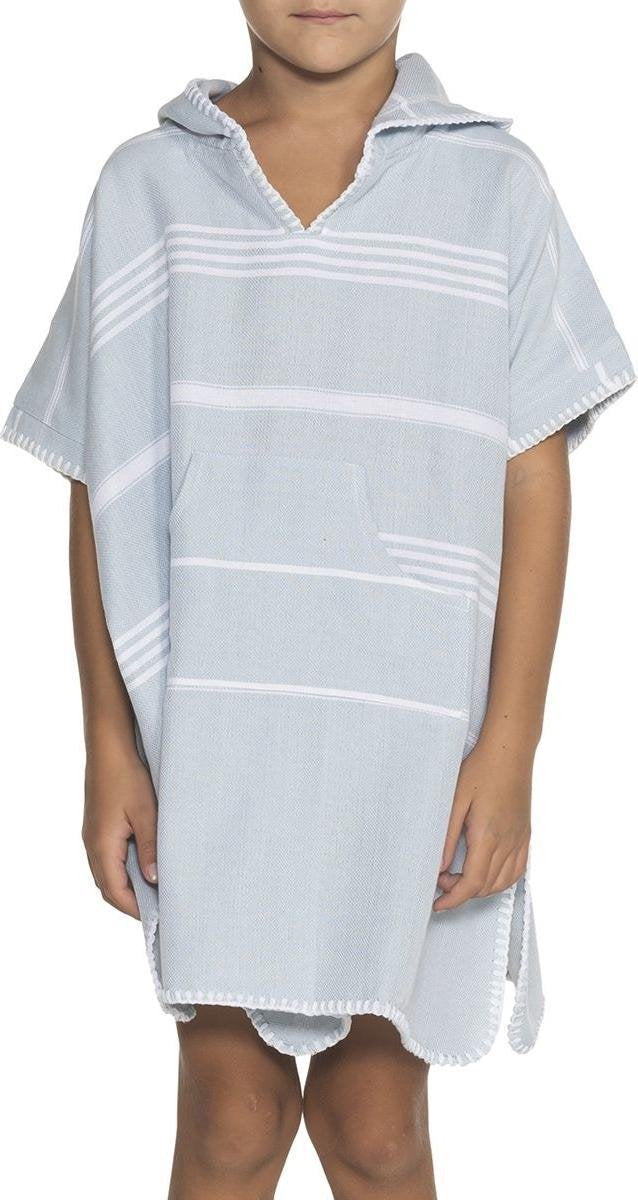 Kids Zwemponcho Leyla Light Blue - Leeftijd 4-5 jaar - jongens/meisjes/unisex pasvorm - poncho handdoek voor kinderen met capuchon - zwemponcho - badcape