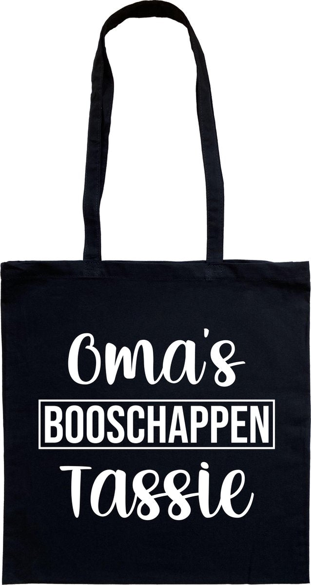 Tas - katoenen tas - oma - Oma's booschappen tassie - lange hengsels - boodschappentas - big shopper - stuks 1 - zwart