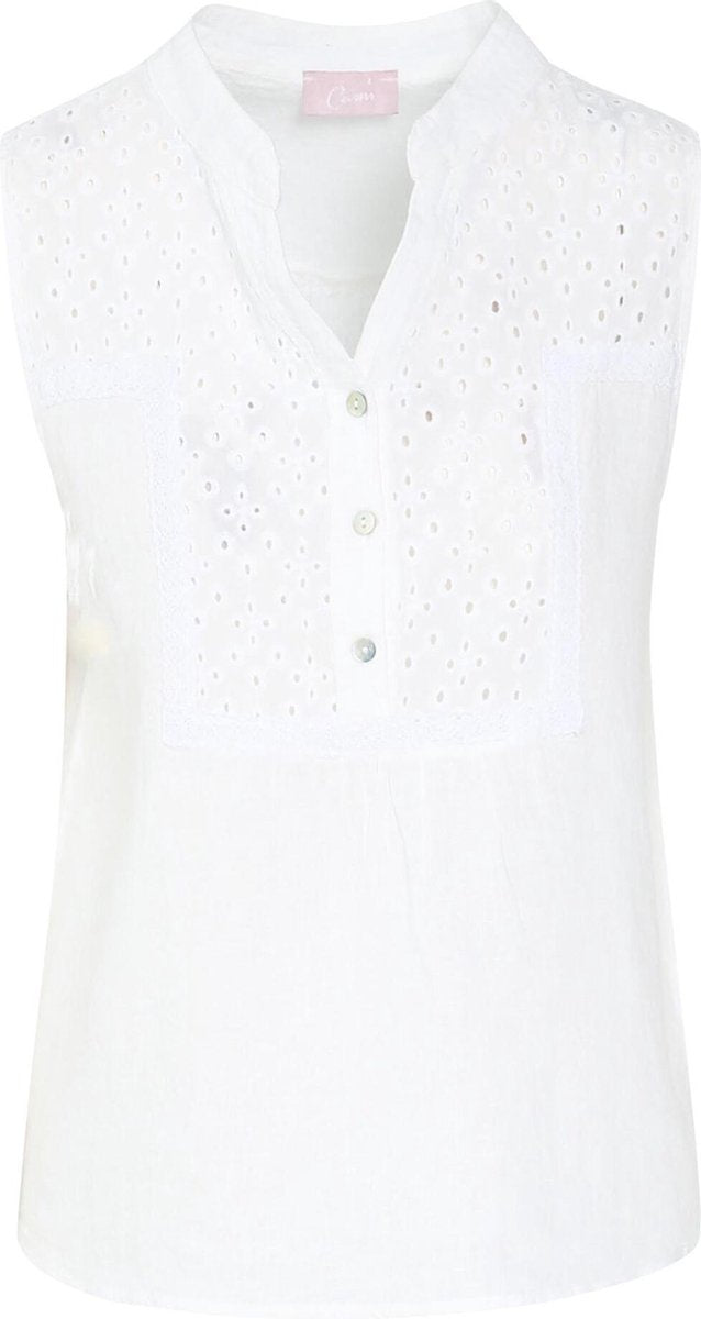 Cassis - Blouse in geborduurd linnen - Wit