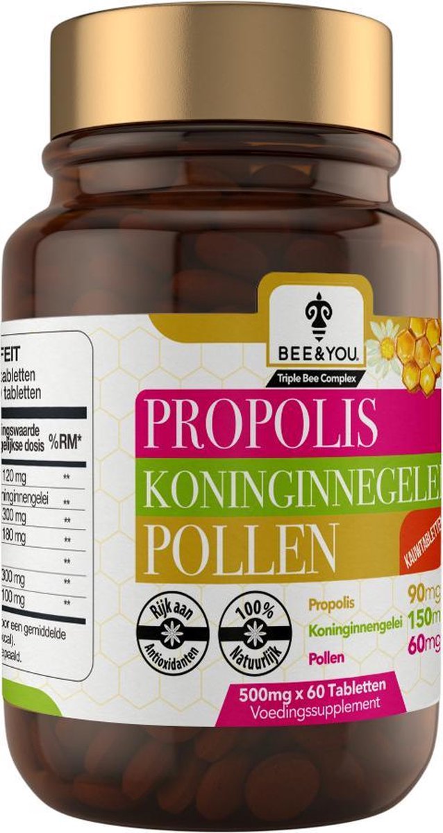 Bee&you Royal Jelly Bee Pollen Propolis kauwtabletten | 500 mg | 60 tabletten | Propolis capsules