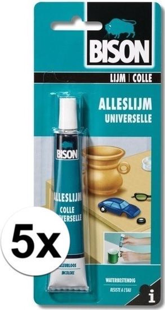5x Bison alleslijm / knutsellijm - 25 ML - transparant/ waterbestendig
