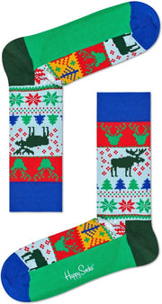 Happy Socks - Happy Holiday - kerstsokken - Fair Isle - blauw multi - Unisex - Maat 41-46